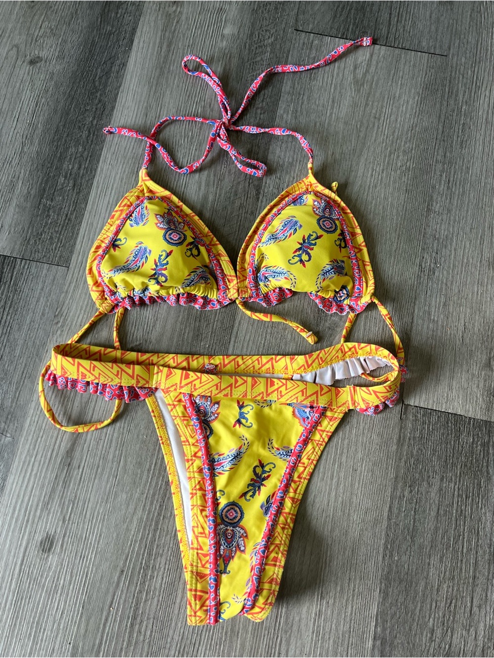 Yellow Paisley Triangle Bikini Set - Women's Swim